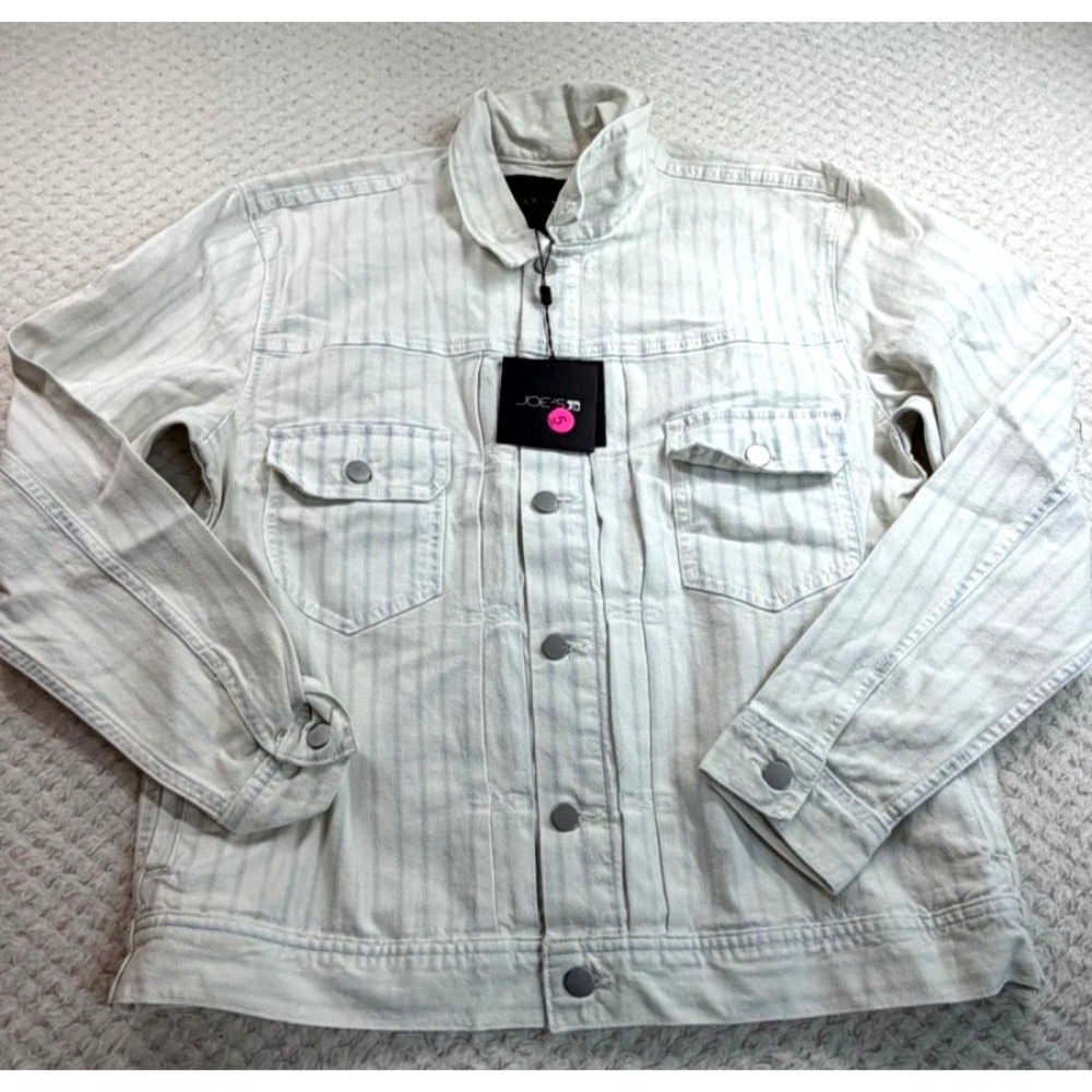 NWT Women's Joe's Jeans Miner Button Up White/blue striped Jean Denim Jacket L